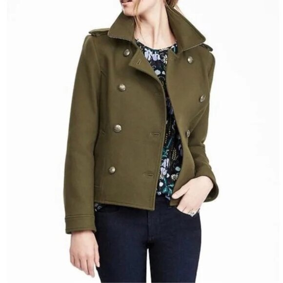 Banana Republic Olive Green Military Peacoat Wool Jacket | Women’s Small | NWOT - Picture 2 of 15